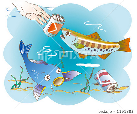 河川汚染 魚のイラスト素材