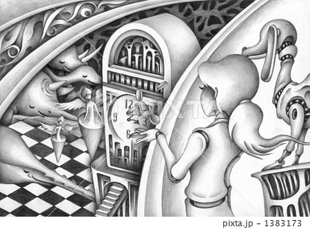 鉛筆画 想像画 メルヘン ファンタジーのイラスト素材