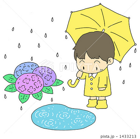 水溜り 梅雨 雨 傘のイラスト素材