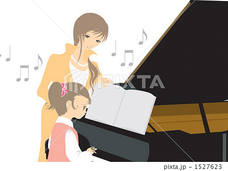 女の子 ピアノ ピアノレッスン 先生のイラスト素材