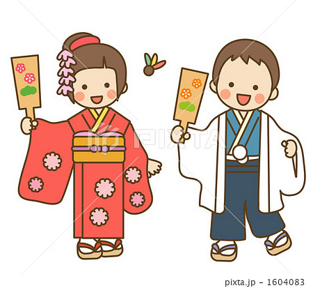 羽子板 羽根突き 正月 着物のイラスト素材 羽子板 羽根突き 正月 着物のイラスト素材