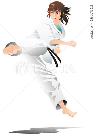 空手 人物 女性 飛び蹴りのイラスト素材