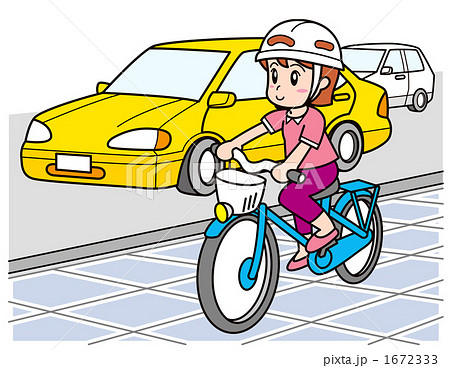 ヘルメット 車道 女の子 自転車のイラスト素材