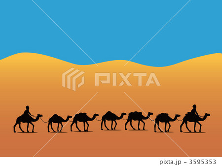 ラクダ 隊商 砂漠 行列の写真素材