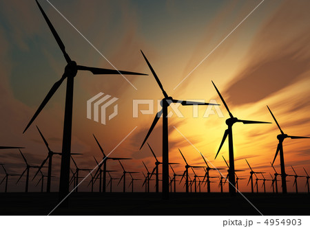 風力発電 油彩画 夕日27cm25cm 風力発電 油彩画 夕日27cm25cm