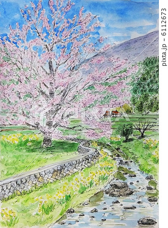 水彩画 watercolor 「春の小川」 - YouTube｜水彩画
