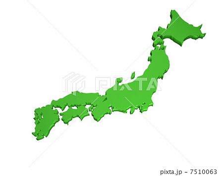 日本地図３ｄ 立体 シンプル 白バック グリーンのイラスト素材