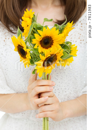 向日葵 花 手 一輪の写真素材