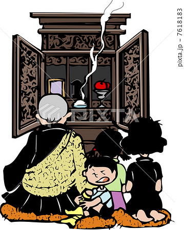 盆 お坊さん 仏壇 先祖供養のイラスト素材