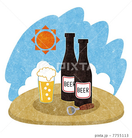 ビール 瓶ビール ビール瓶 白抜きのイラスト素材