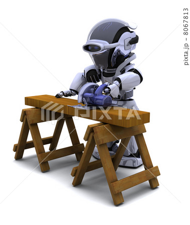 ロボット サイボーグ のこぎり かわいいの写真素材