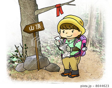 登山 地図読み トレッキング 山登りのイラスト素材