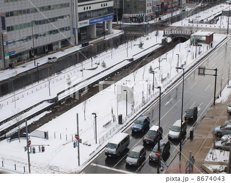 創成川 冬 雪 橋の写真素材