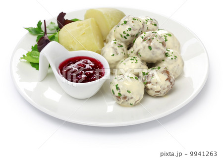 スウェーデンミートボール コケモモジャム 北欧料理 スウェーデン風の写真素材