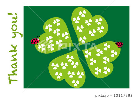 四葉のクローバー メッセージカード てんとう虫 挿し絵のイラスト素材
