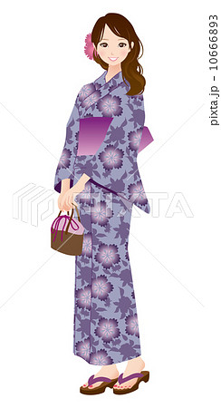 浴衣 全身 女性 美しいのイラスト素材