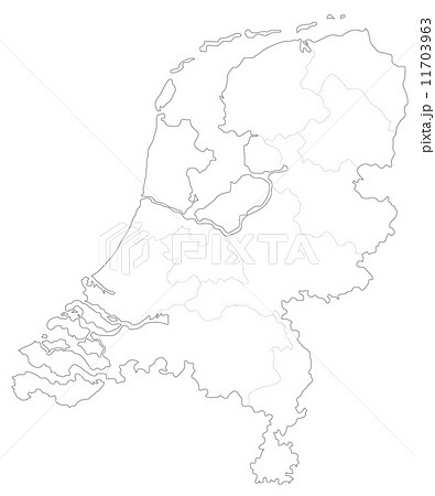 オランダ 地図 干拓地 ヨーロッパ 白地図の写真素材