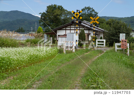 第3種踏切 田舎道の写真素材