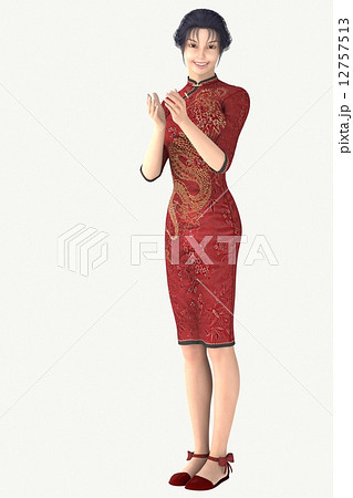 女性 チャイナドレス 民族衣装 中国のイラスト素材