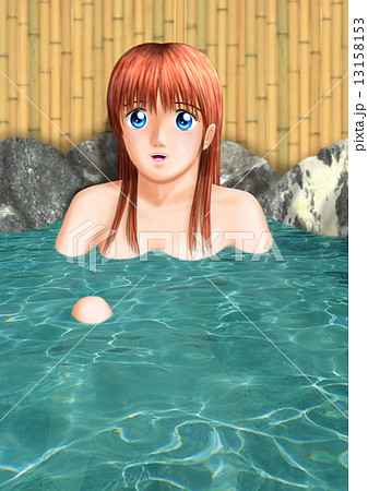 女性 ２０代 裸 温泉のイラスト素材