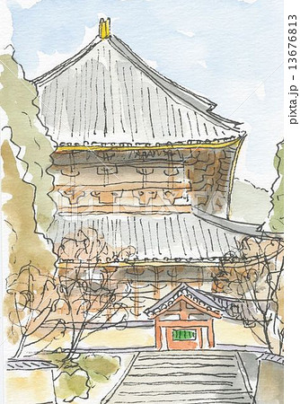 東大寺大仏殿のイラスト素材