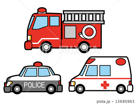 消防車 救急車 パトカー 乗り物の写真素材