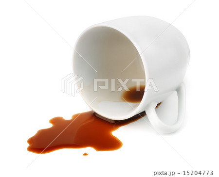 コーヒー こぼす コーヒーカップ スタジオ撮影の写真素材