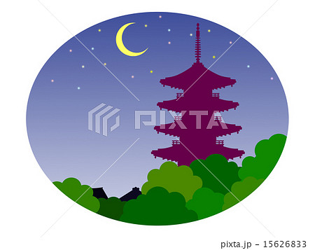 五重塔 シルエット 月夜 古都のイラスト素材
