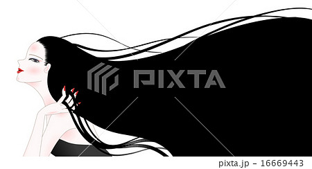 女性 横顔 長髪 黒髪のイラスト素材 Pixta