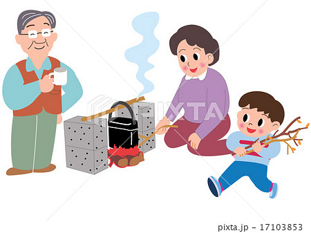 野外炊飯のイラスト素材