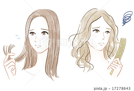 髪 女性 悩み ヘアケアのイラスト素材