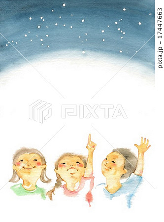 女の子 人物 見上げる 夜空のイラスト素材