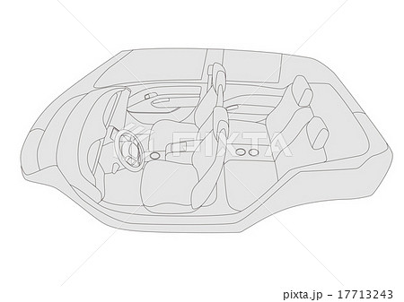 内装 自動車 ハンドル 線画のイラスト素材