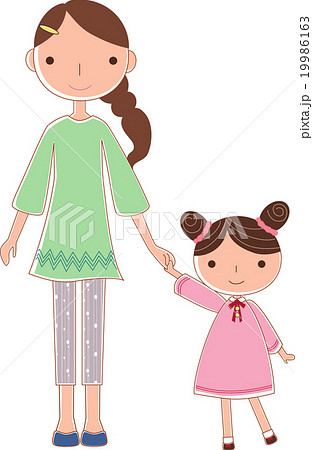 女の子 お母さん 女性 手をつなぐのイラスト素材