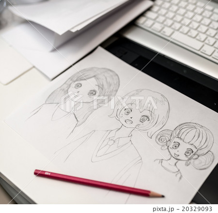 アニメキャラクター 手描き 美少女 イラストの写真素材