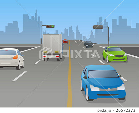 自動車 車線 すれ違う 対向車のイラスト素材