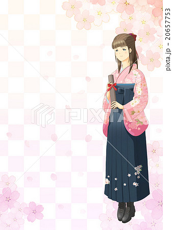 卒業 袴姿 女子大生 桜のイラスト素材