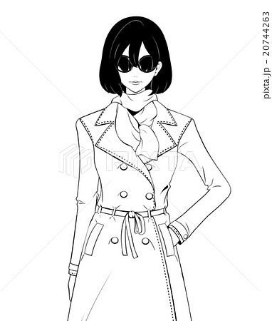 女性 白黒 サングラス モノクロのイラスト素材