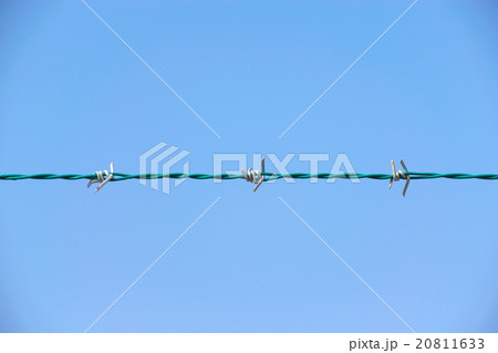 有刺鉄線 鉄条網 フェンス 防犯の写真素材