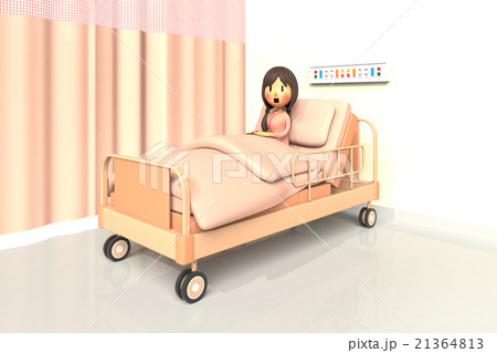 少女 女の子 ベッド 病院のイラスト素材
