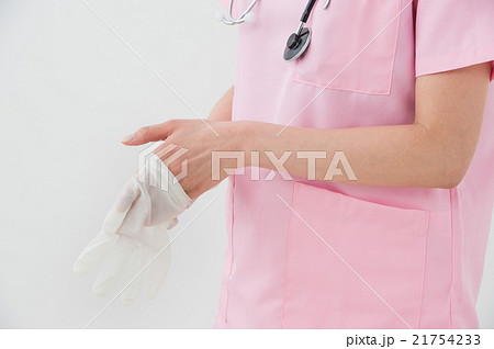 ゴム手袋 感染予防 看護師 ナースの写真素材