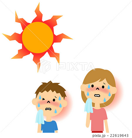 太陽 人物 汗 猛暑のイラスト素材 Pixta