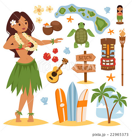 ハワイ サーフボード フラ ハワイののイラスト素材