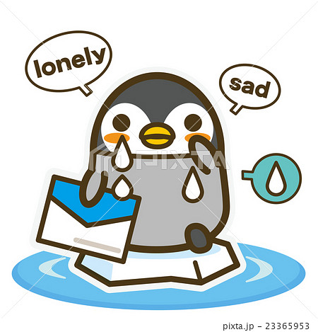 ペンギン 寂しい 泣く キャラクターの写真素材