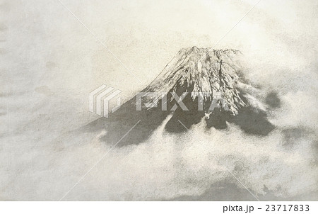 富士山 水墨画 墨絵 風景のイラスト素材