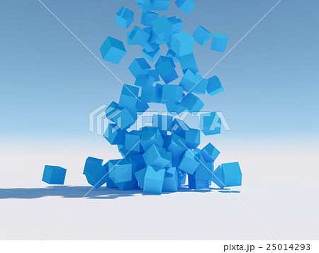 崩れる ブロック 青色 破壊の写真素材
