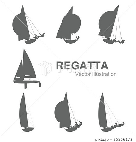 セーリング 帆走 ヨット シルエットのイラスト素材