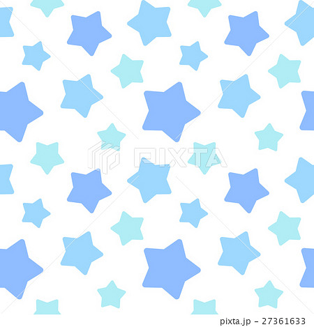 大きめランダム星柄シームレスパターン 青系 白背景 ベクターのイラスト素材