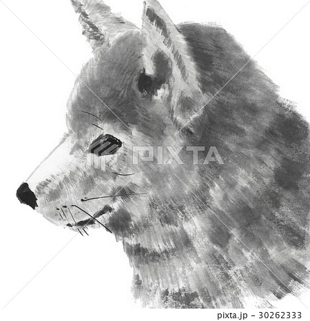 水墨画 墨絵 犬 筆イラストのイラスト素材