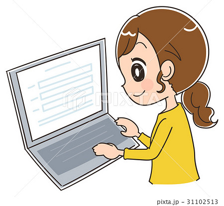 パソコンを操作する女性のイラストのイラスト素材